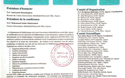Conference Internationale sur les Mathématiques Contemporaines et Applications « ICCMA 2023 » , 26-27 Nov 2023, Président de la conférence Pr- Mohammed Salah Abdelouahab Boîte de réception