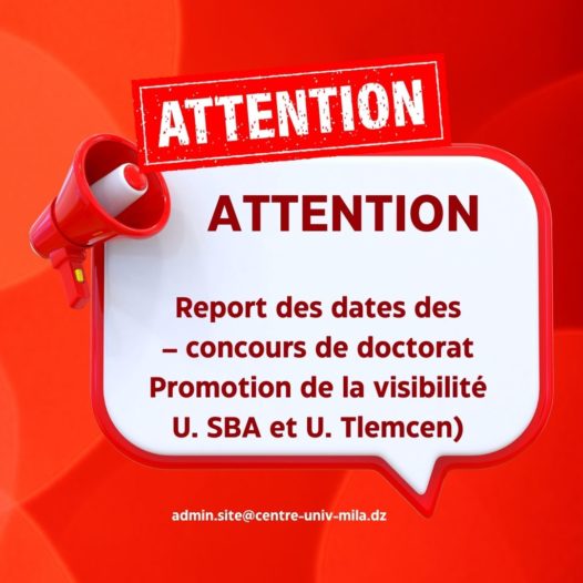 Report des dates des concours de doctorat – Promotion de la visibilité (U. SBA et U. Tlemcen) Boîte de réception