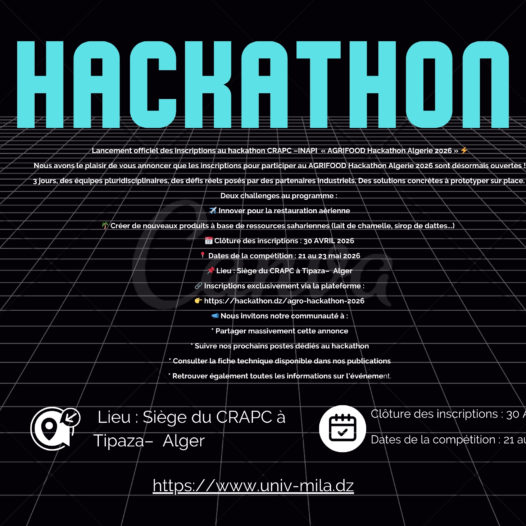 Lancement officiel des inscriptions au hackathon CRAPC –INAPI « AGRIFOOD Hackathon Algerie 2026 »
