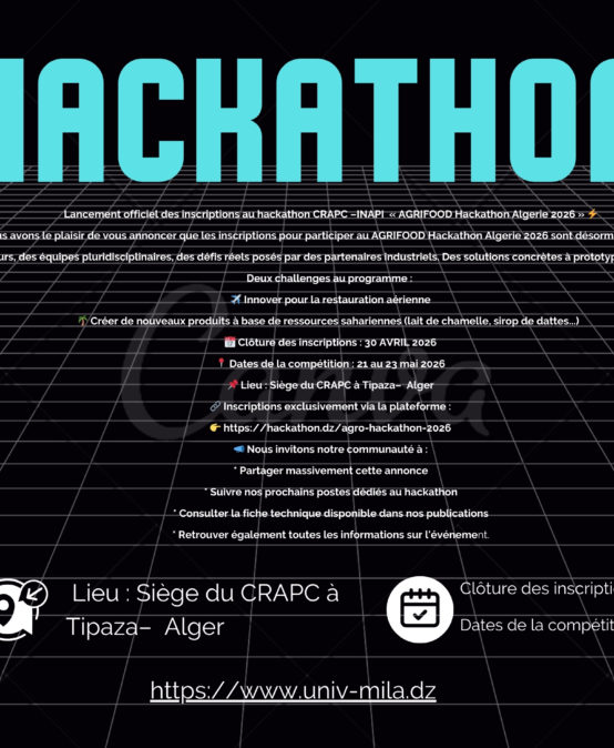 Lancement officiel des inscriptions au hackathon CRAPC –INAPI « AGRIFOOD Hackathon Algerie 2026 »