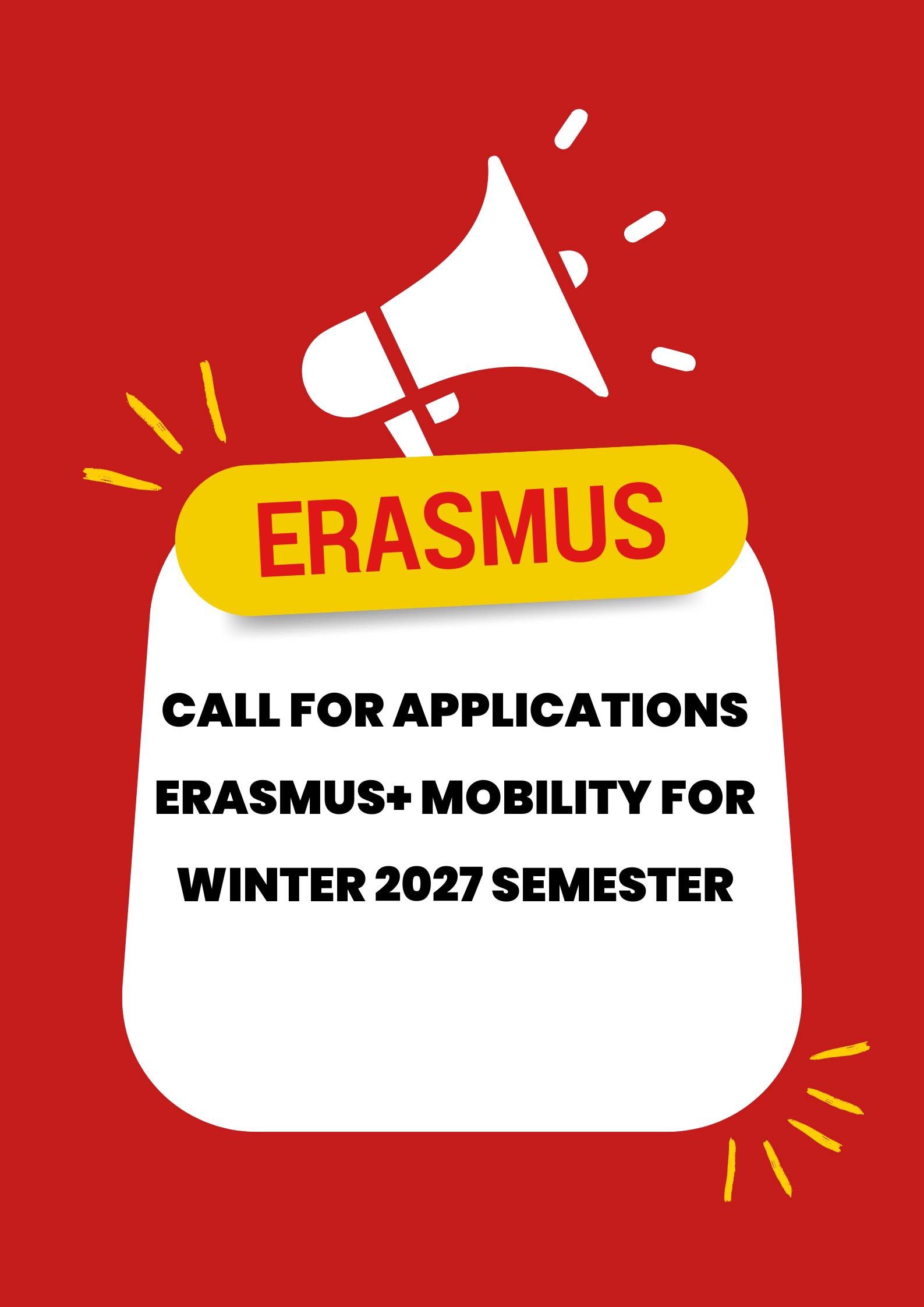 CALL FOR APPLICATIONS  ERASMUS+ Mobility for Winter 2027 Semester