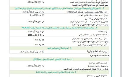 رزنامة التسجيلات الجامعية  لحاملي شهادة البكالوريا 2026/2027